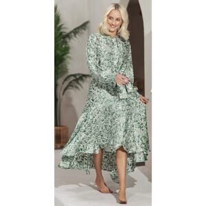 Aleeza Paris Onyx Green Leaf Print Dress NWT Size L